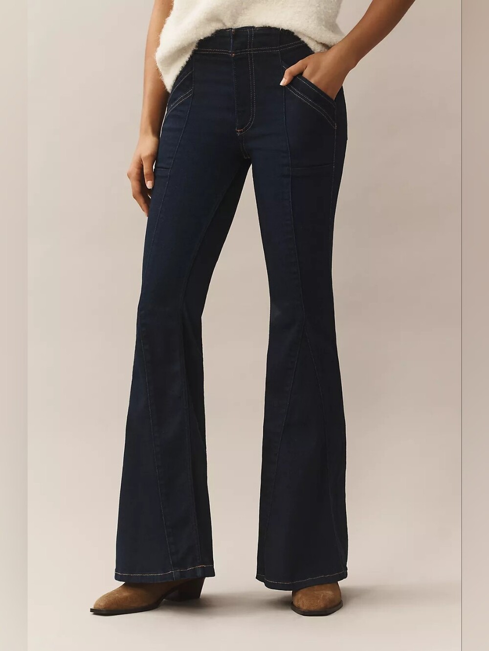 Anthropologie Pilcro Puddle Mid Rise Dark Wash Flare Denim Jeans Size 28